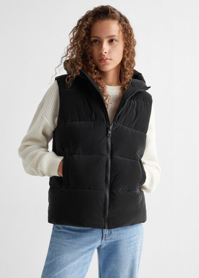 Mango Chaleco acolchado capucha - Negro