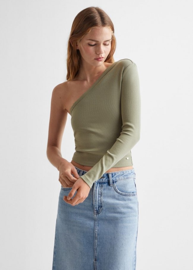 Mango Camiseta algodón asimétrica - Verde