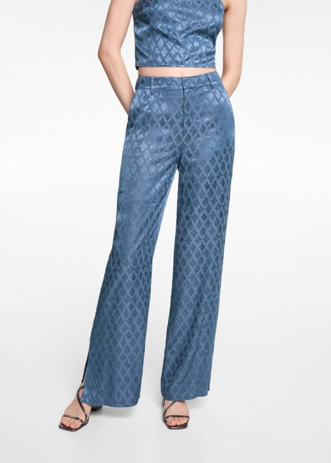 Mango Pantalón satinado estampado - Azul