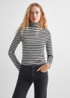 Mango Camiseta rayas cuello alto - Blanco roto