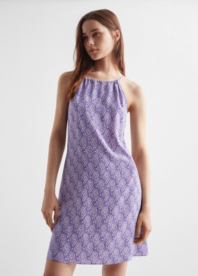 Mango Vestido cruzado estampado - Morado claro/pastel