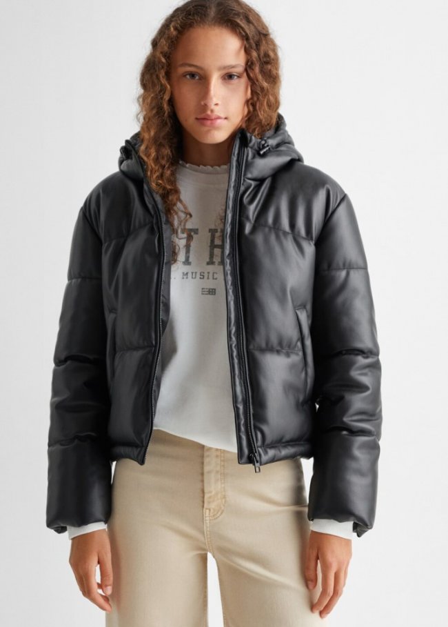 Mango Anorak acolchado efecto piel - Negro