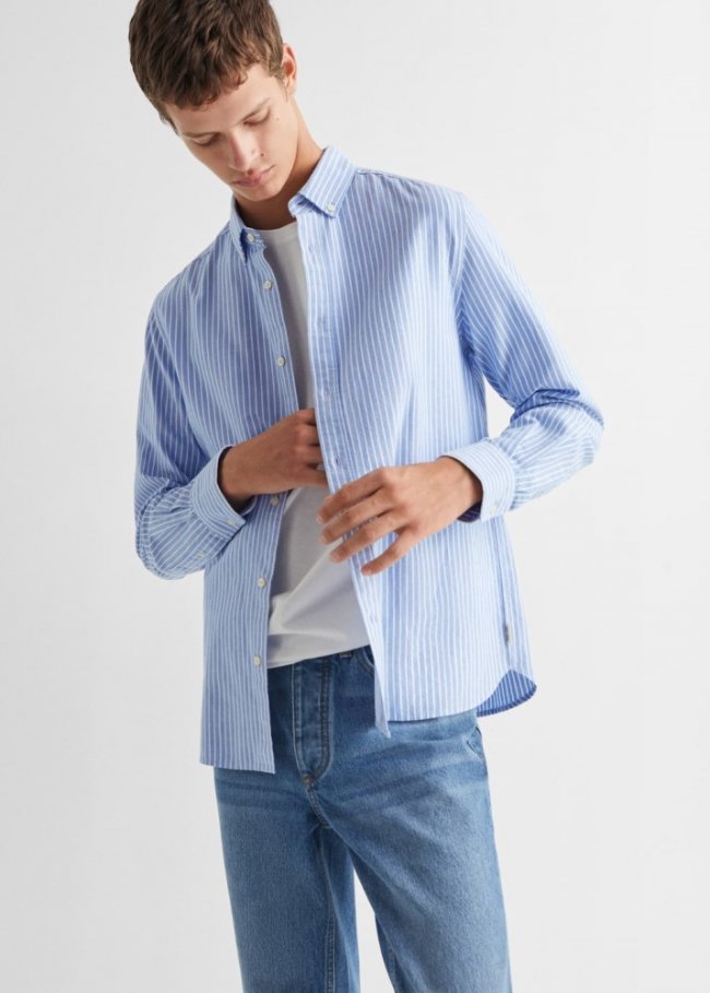 Mango Camisa vestir regular fit rayas - Azul celeste