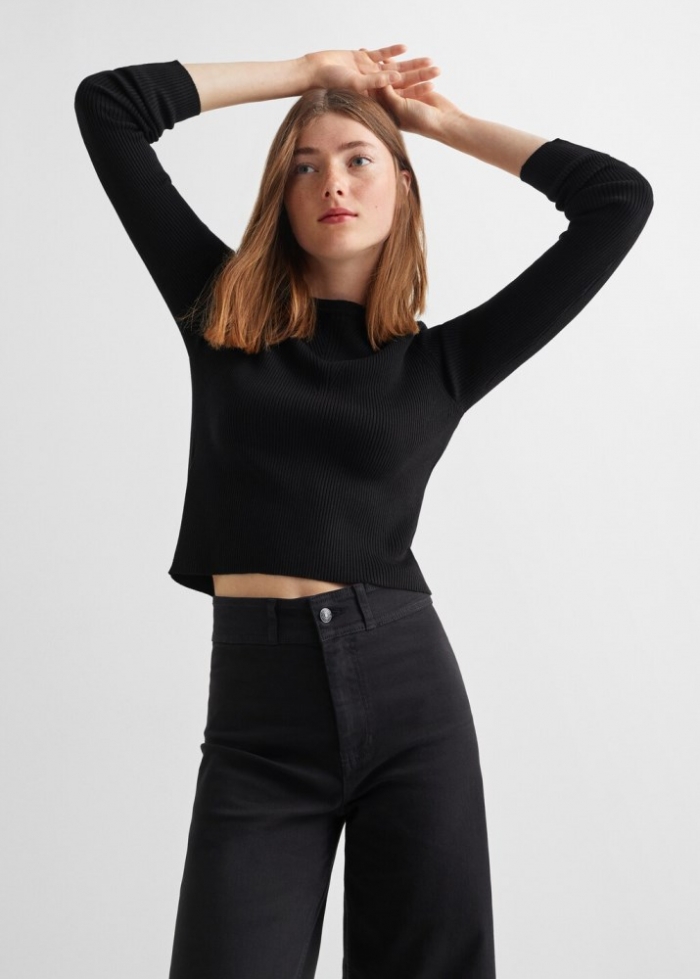 Mango Top canalé abertura espalda - Negro