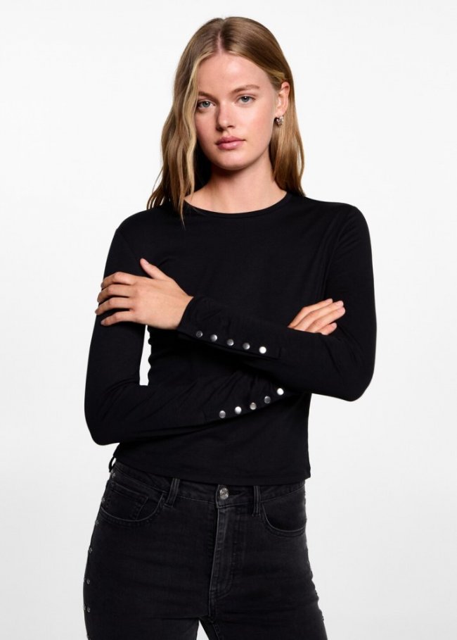Mango Camiseta manga larga tachuelas - Negro