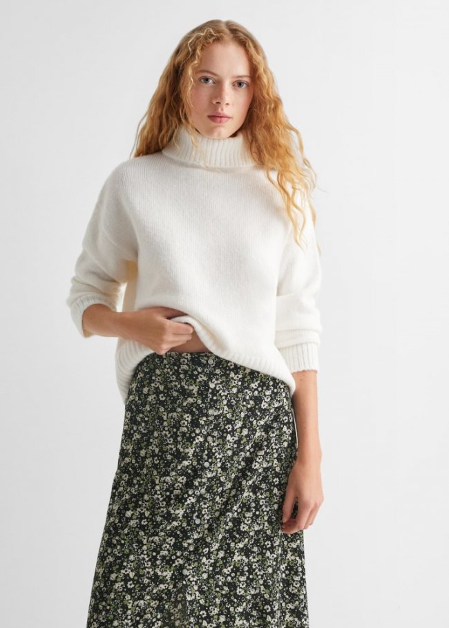 Mango Falda larga estampada abertura - Negro