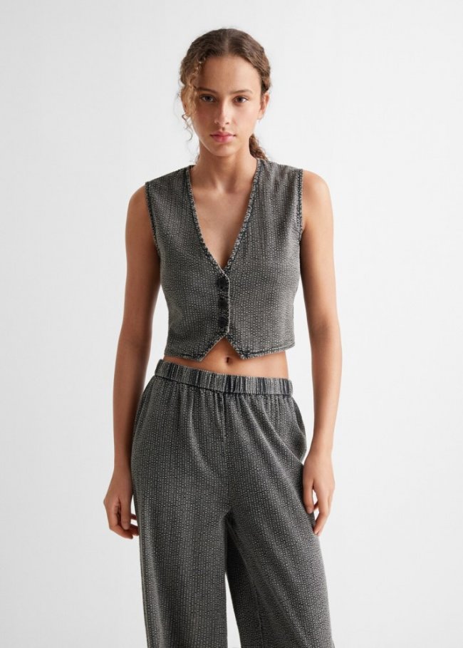 Mango Pantalón textura wideleg - Gris antracita