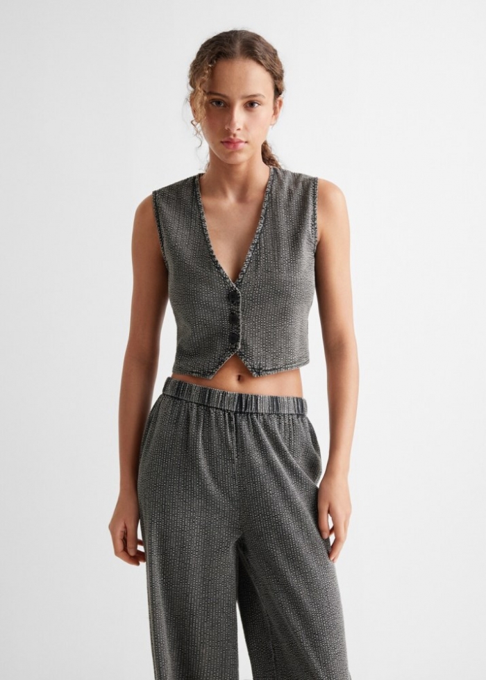 Mango Pantalón textura wideleg - Gris antracita
