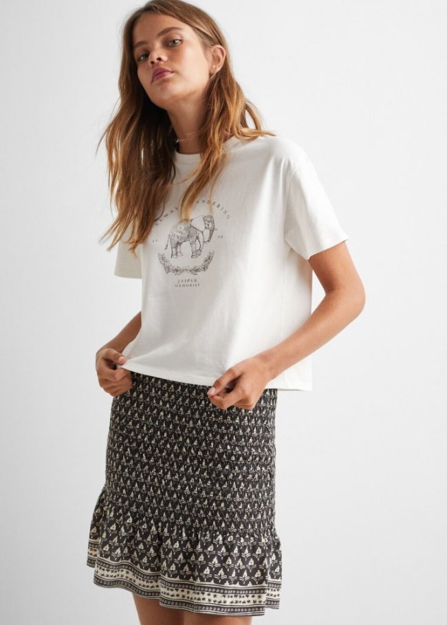 Mango Camiseta estampada algodón - Blanco roto