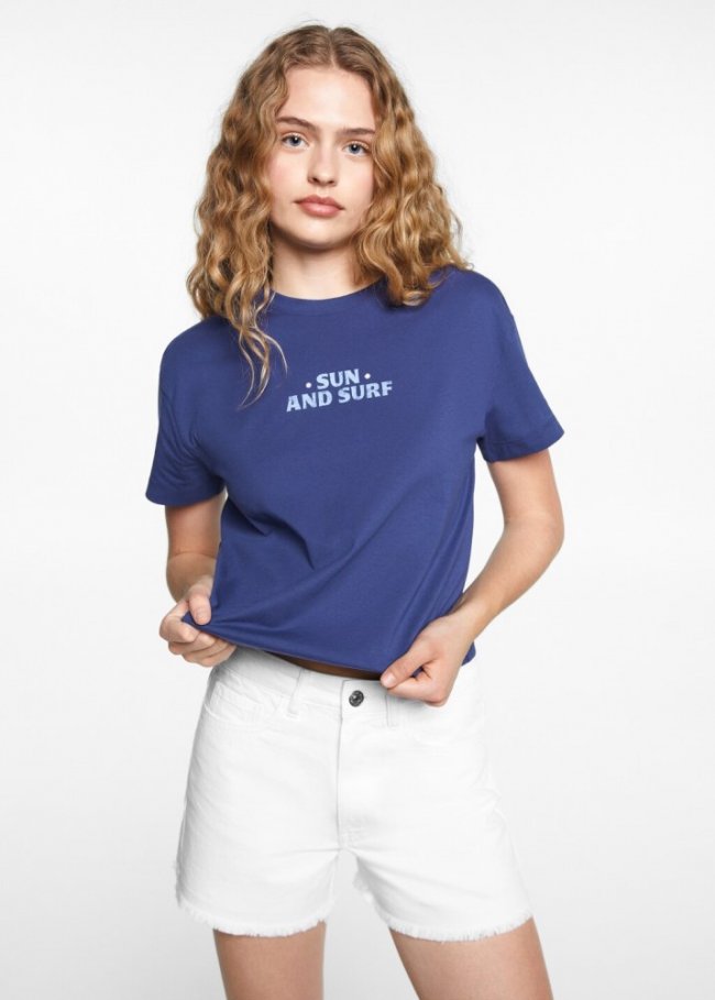 Mango Camiseta algodón mensaje - Azul noche