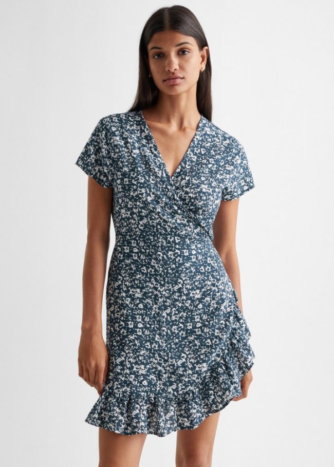 Mango Vestido estampado volantes - Azul marino oscuro