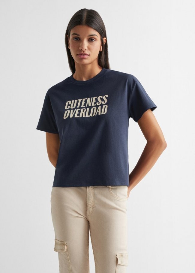 Mango Camiseta mensaje estampado - Azul marino oscuro