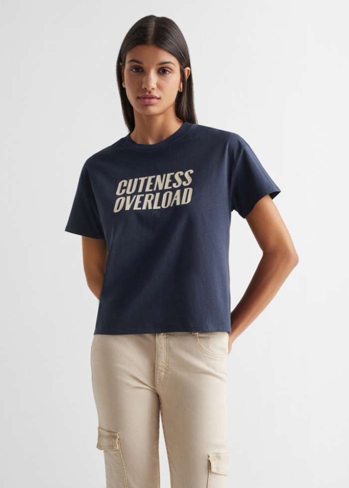 Mango Camiseta mensaje estampado - Azul marino oscuro