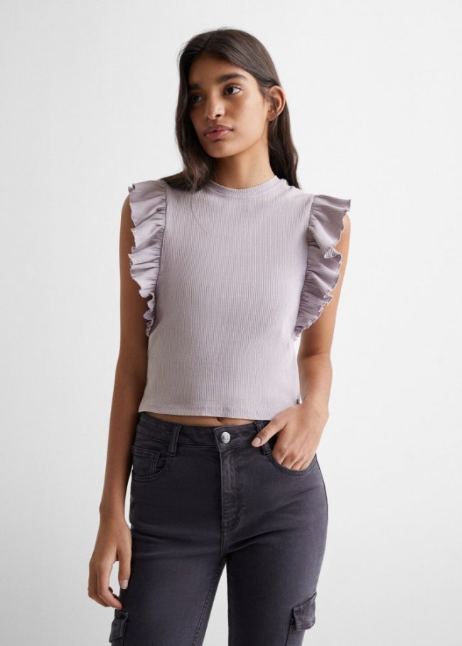 Mango Camiseta algodón volantes - Morado claro/pastel