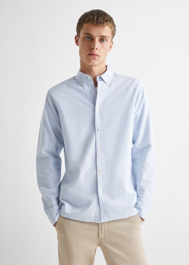 Mango Camisa regular fit Oxford algodón - Azul