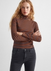 Mango Camiseta rayas cuello alto - Marrón medio