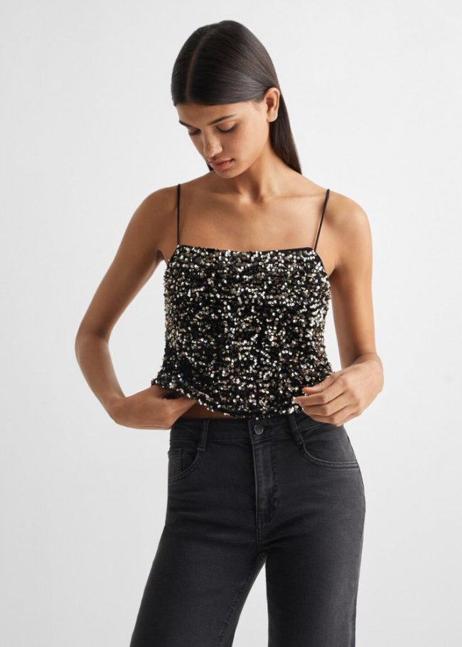 Mango Top lentejuelas - Oro