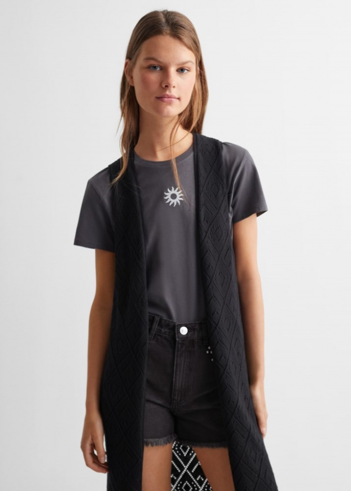 Mango Chaleco algodón bordado - Negro