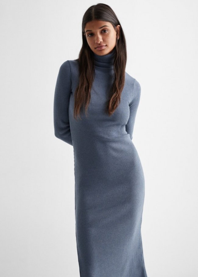 Mango Vestido punto canalé - Azul