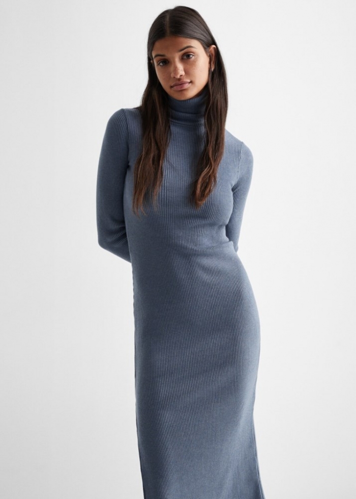 Mango Vestido punto canalé - Azul