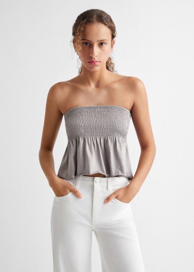 Mango Top bandeau fruncido - Gris