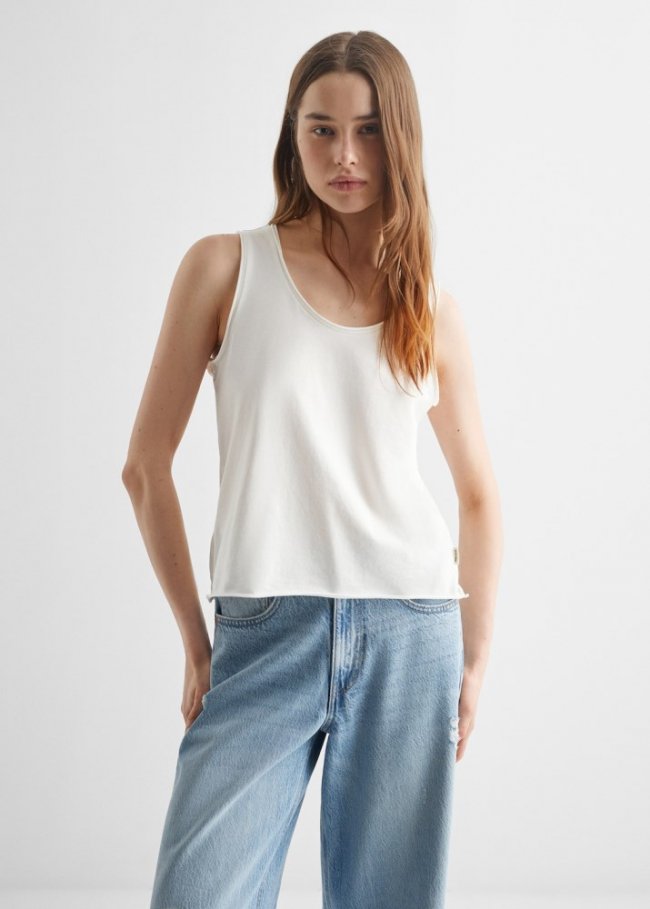 Mango Camiseta algodón tirantes - Blanco roto