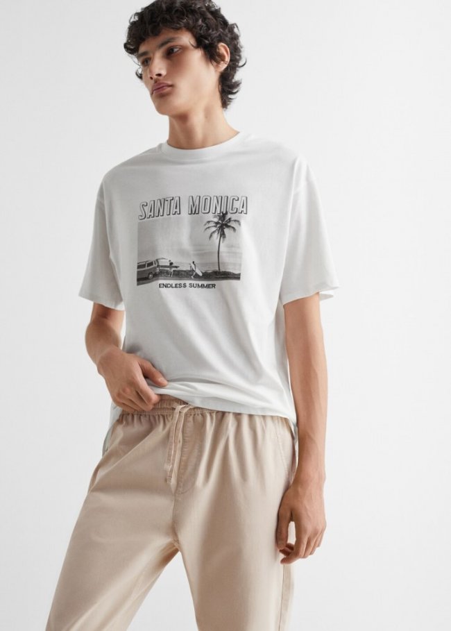Mango Pantalón jogger algodón - Beige