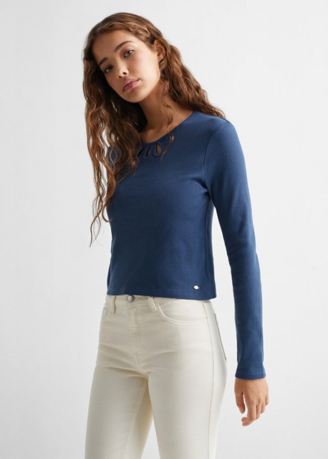 Mango Camiseta manga larga aberturas - Azul marino oscuro