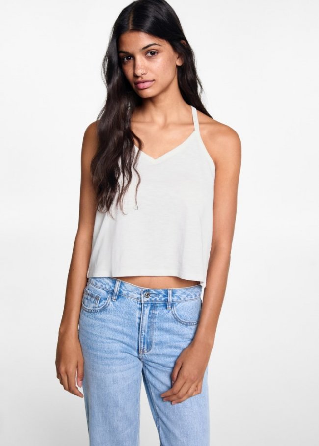 Mango Camiseta algodón tirantes - Blanco roto