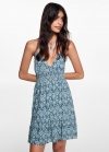 Mango Vestido estampado detalle fruncido - Azul petróleo