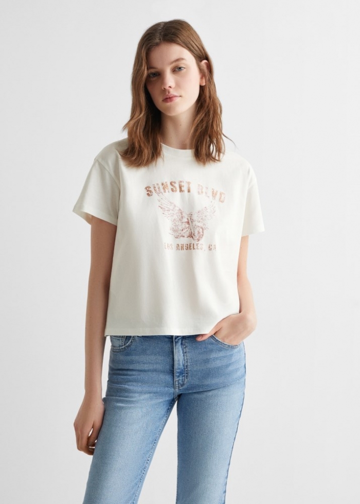 Mango Camiseta mensaje estampado - Blanco roto