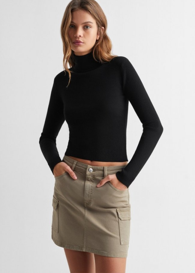 Mango Jersey cuello alto - Negro