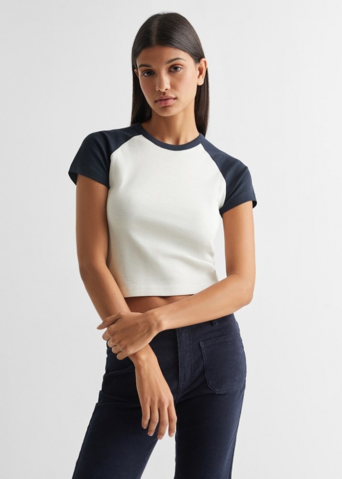 Mango Camiseta crop - Azul celeste