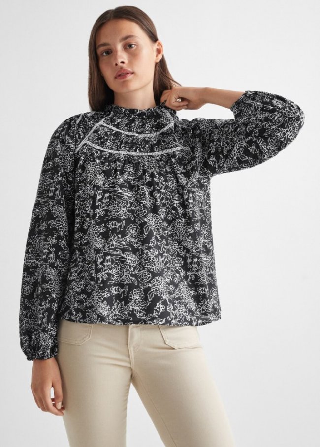 Mango Blusa estampada - Negro