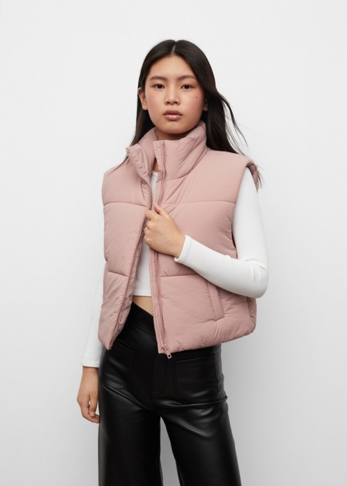 Mango Chaleco acolchado textura - Rosa