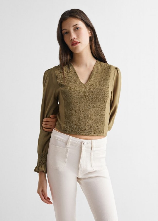 Mango Jeans flare bolsillos - Blanco roto