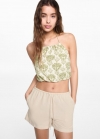 Mango Top crop estampado - Blanco roto
