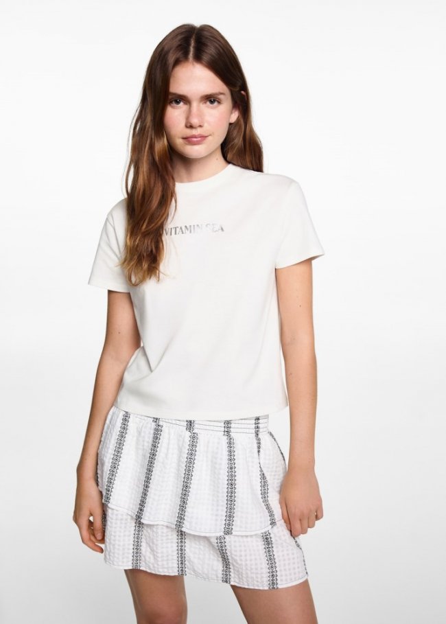 Mango Camiseta estampada algodón - Blanco roto