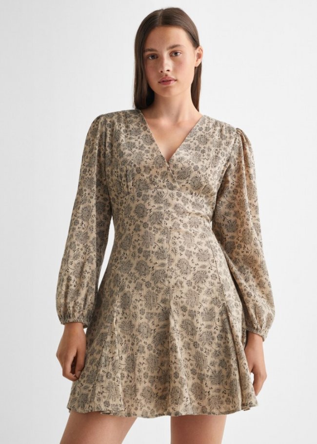 Mango Vestido algodón estampado - Beige