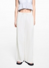 Mango Pantalón lino wideleg - Blanco roto
