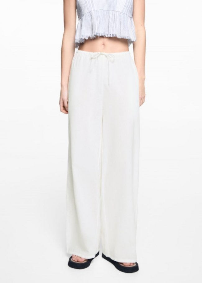 Mango Pantalón lino wideleg - Blanco roto