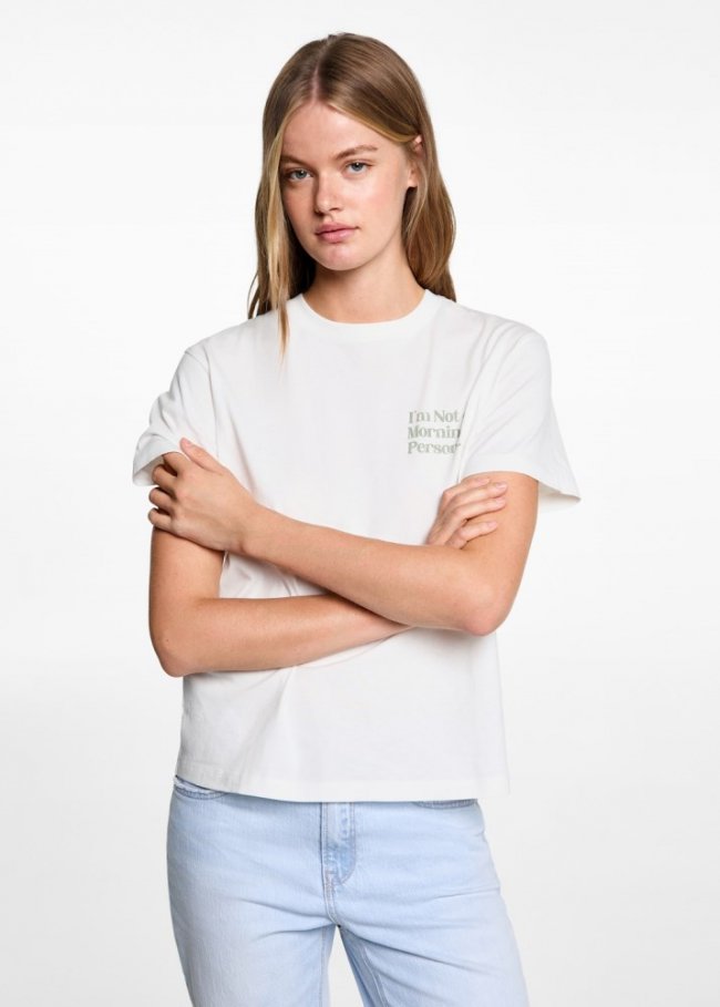 Mango Camiseta estampada algodón - Blanco roto