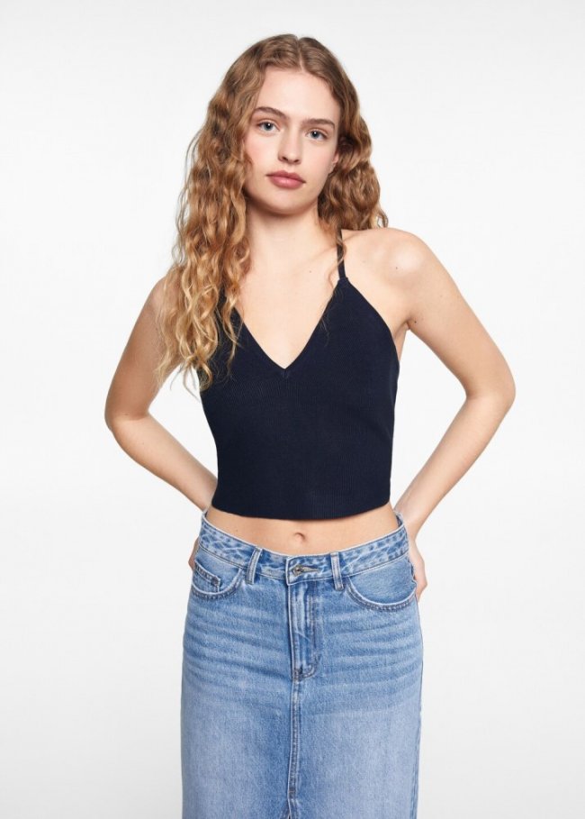 Mango Top abertura espalda - Azul marino oscuro