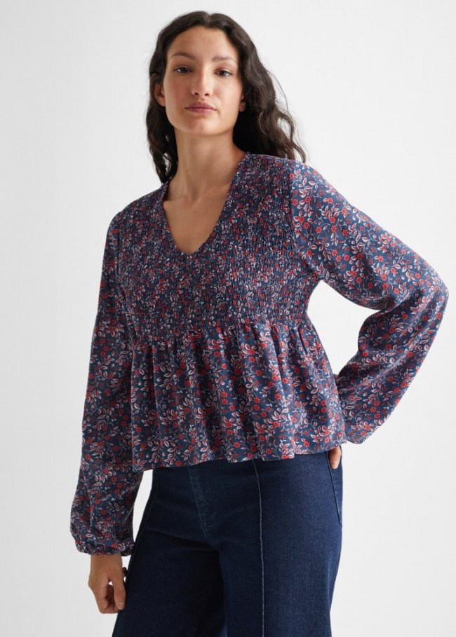 Mango Blusa estampado floral - Azul marino oscuro