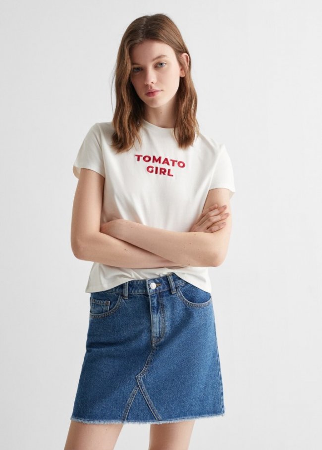 Mango Camiseta mensaje estampado - Blanco roto