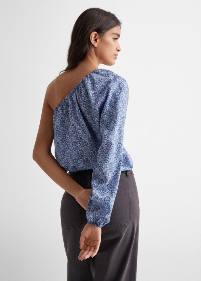 Mango Blusa asimétrica estampada - Azul marino oscuro