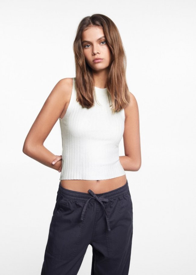 Mango Top punto canalé - Plata