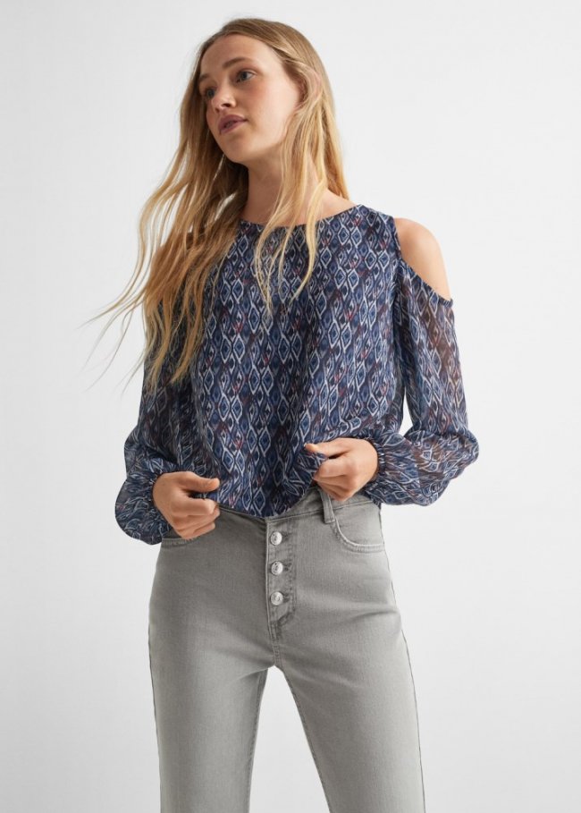 Mango Blusa estampada - Azul marino