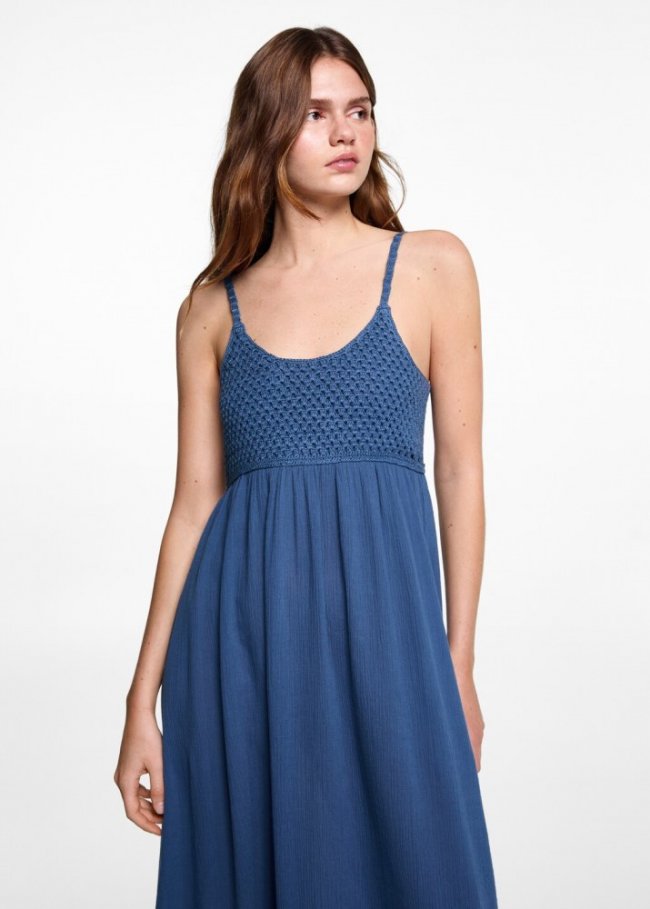 Mango Vestido panel crochet - Azul eléctrico