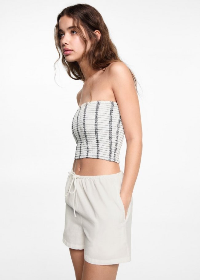 Mango Short lino lazo - Blanco roto